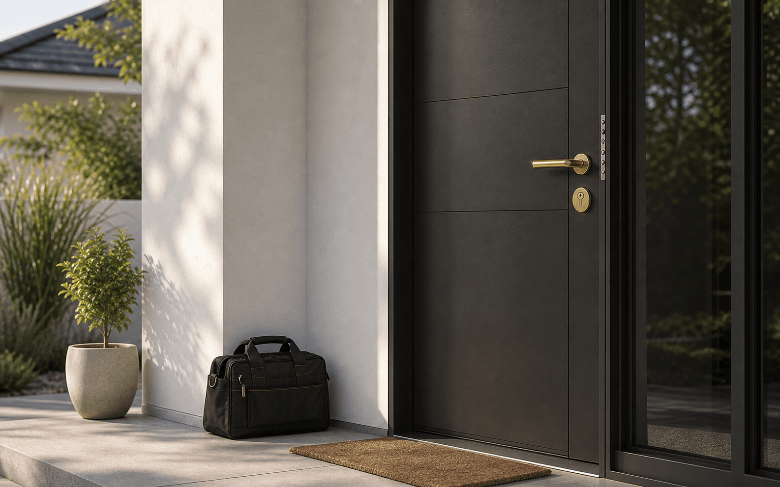 Porte d'entree securisee dans une maison contemporaine.