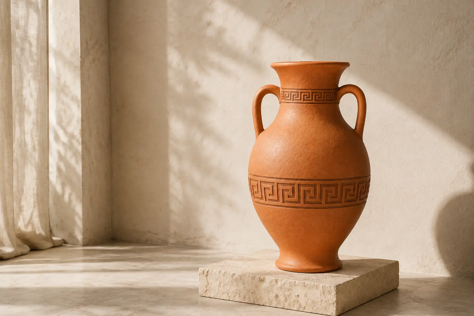 Amphore Grec seule sur une plinthe calcaire